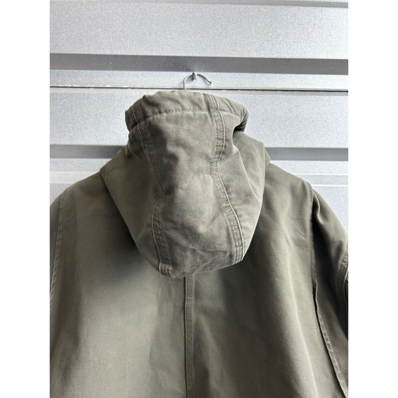 Vintage Carhartt Men Hooded Jacket Zip Canvas Work Coat Olive Green Large Rugged - Picture 6 of 8